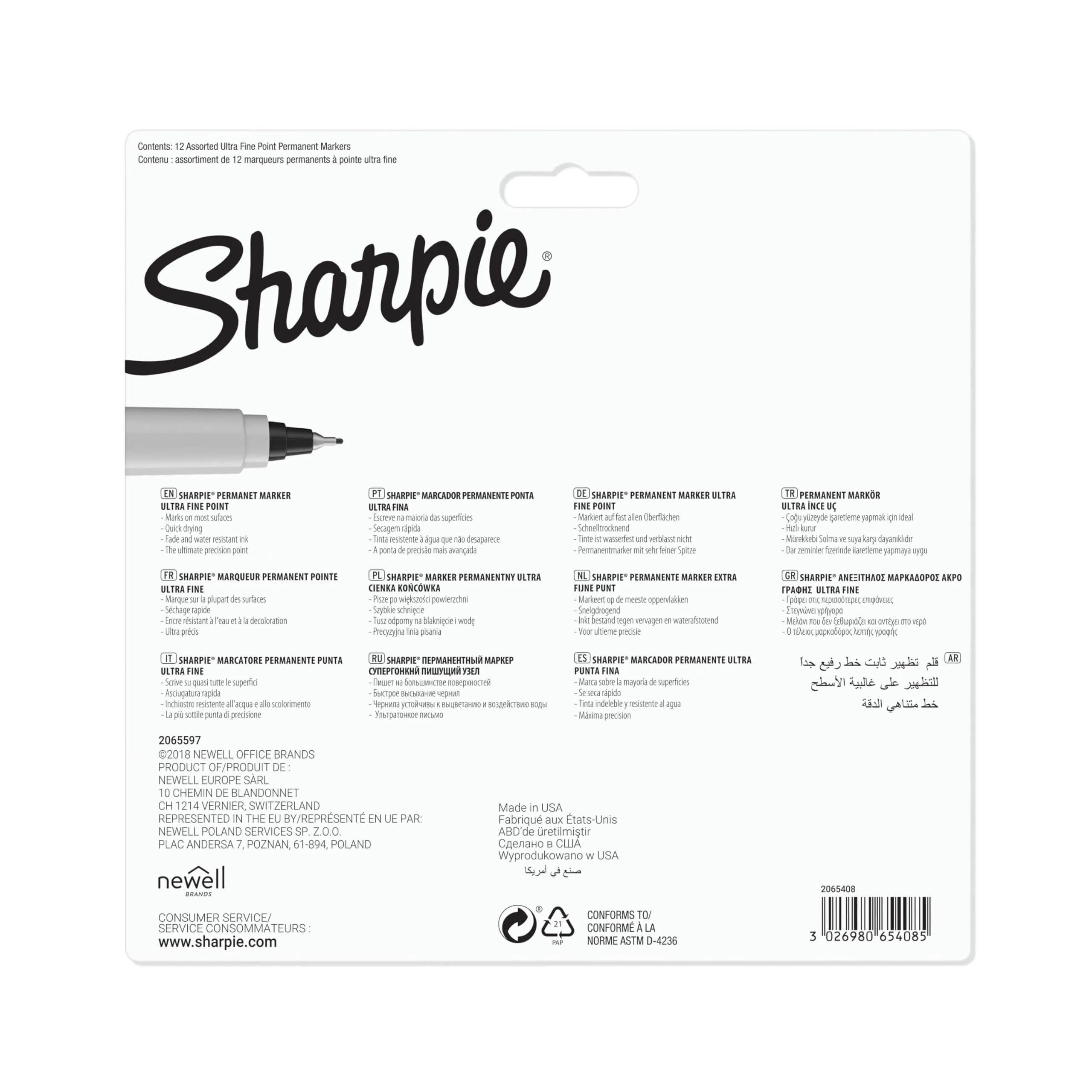 Sharpie Permanent Markers, Ultra Fine Point, Assorted Colors, 12 Count | Fade-Resistant Ink - view 8