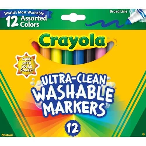 Crayola Ultra Clean Washable Markers, Broad Line, Assorted Colors, 12 Count | Non-Toxic Art Supplies for Kids thumbnail 2