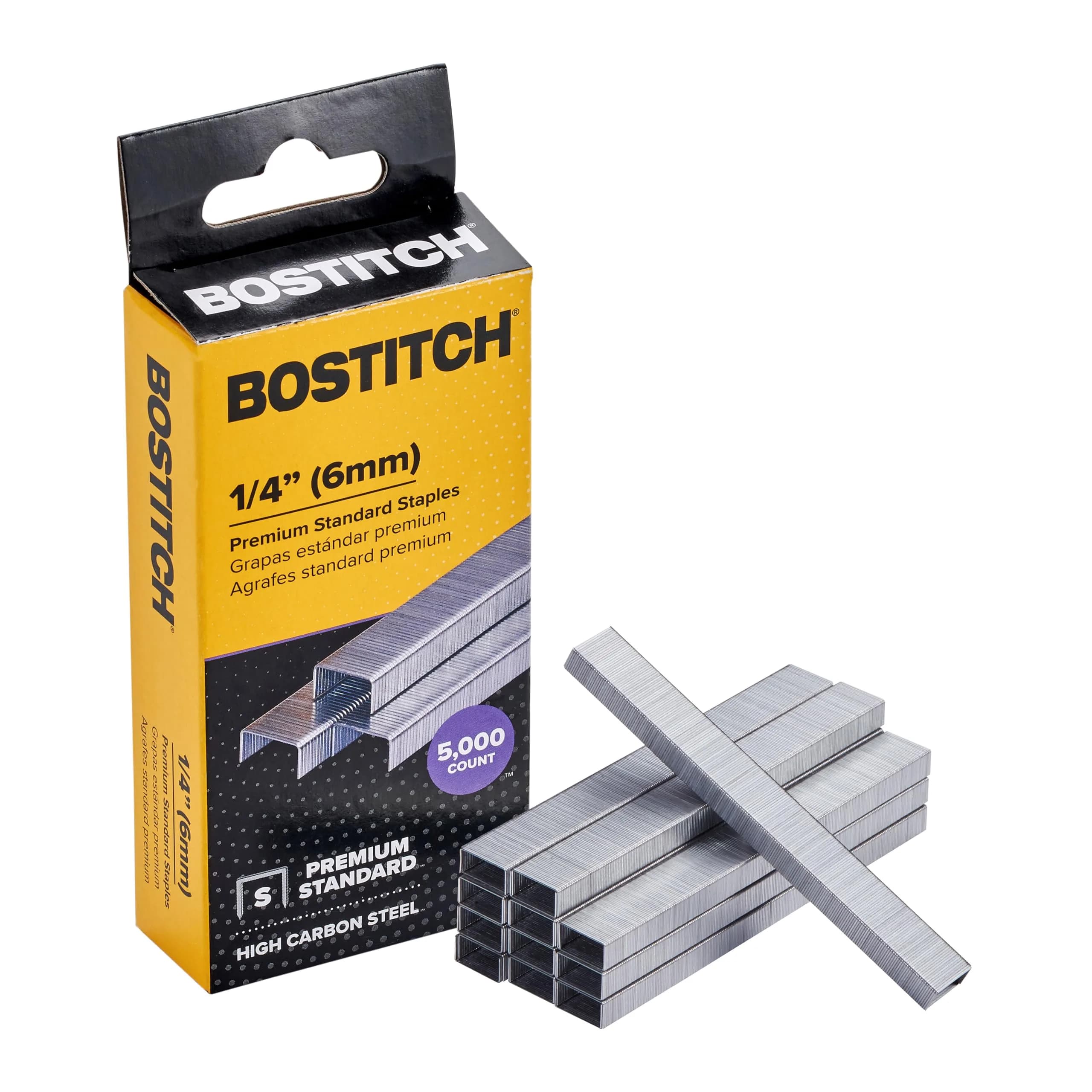 Bostitch Office Premium Staples for Jam-Free Stapling, 0.25 Inch, Full Strip, 5,000 Staples/Box | Sharp, High Carbon Steel — 1/4 In