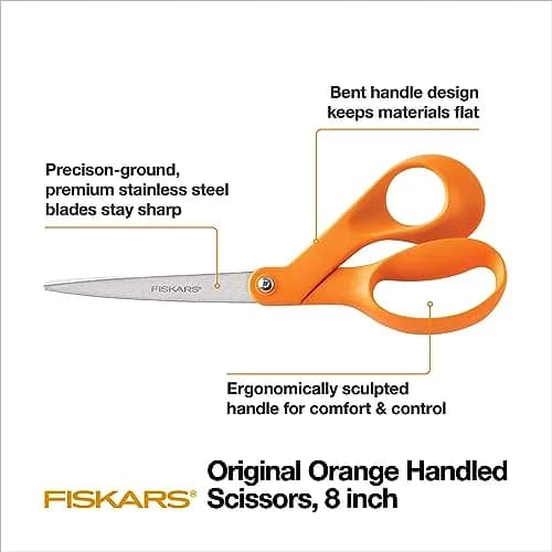 Fiskars 8" Original Orange-Handled Stainless Steel Scissors | 20.32 cm (8 Inch) All-Purpose Paper and Fabric Scissors thumbnail 2