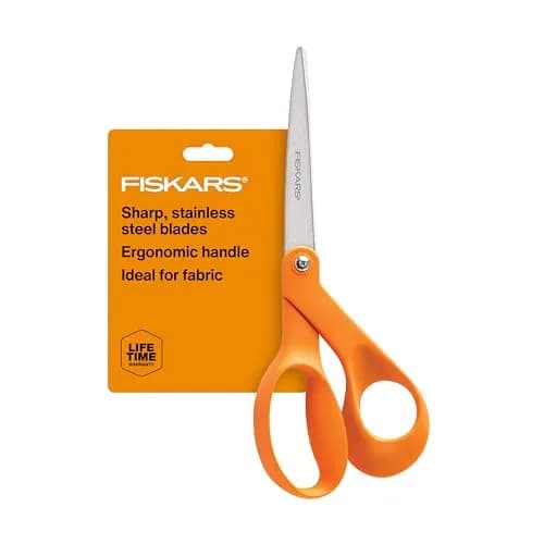 Fiskars Left-Handed Scissors, 20 cm (8") Precision Crafting Shears | Stainless Steel Blades for Fabric, Paper, and Crafts — Scissors / Orange-Handled 8"