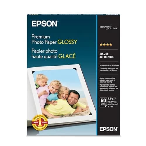 Epson Premium Photo Paper Glossy 8.5x11 Inch 50 Sheets | Bright White, Water-Resistant thumbnail 1