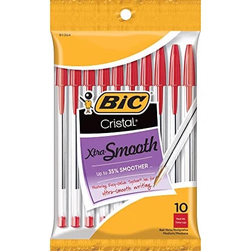 BIC Cristal Xtra Smooth Ballpoint Pen, Medium Point (1.0mm), Red, 10-Count | Smooth Ink Flow — Red