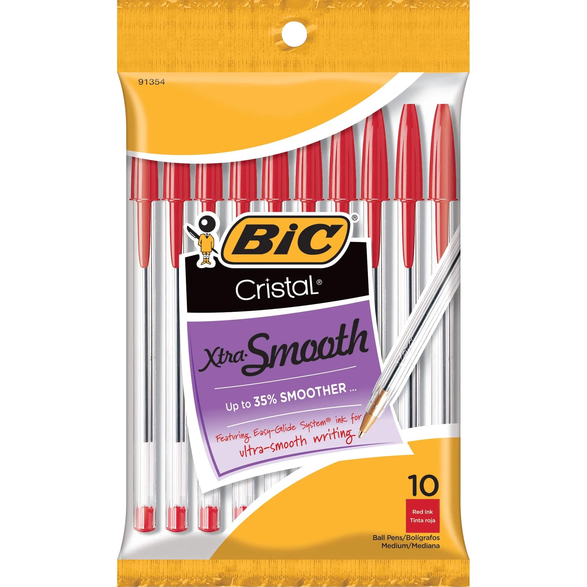 BIC Cristal Xtra Smooth Ballpoint Pen, Medium Point (1.0mm), Red, 10-Count | Smooth Ink Flow - main product image