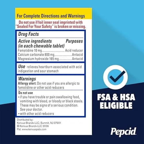 Pepcid Complete Acid Reducer + Antacid Chews, Berry, 50 Ct | Dual Action Heartburn Relief Medication thumbnail 9