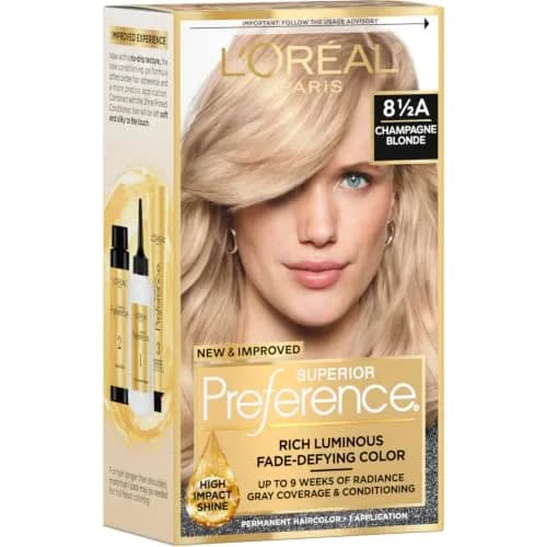 L'Oreal Paris Superior Preference Permanent Hair Color 8.5A Champagne Blonde Kit | Fade-Defying Radiance for Up to 9 Weeks thumbnail 1