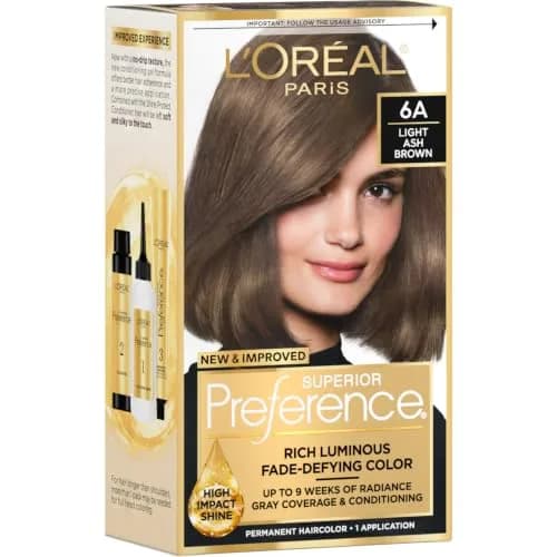 L'Oreal Paris Superior Preference Permanent Hair Color, 6A Light Ash Brown | Fade-Defying Radiance Up to 9 Weeks - main product image