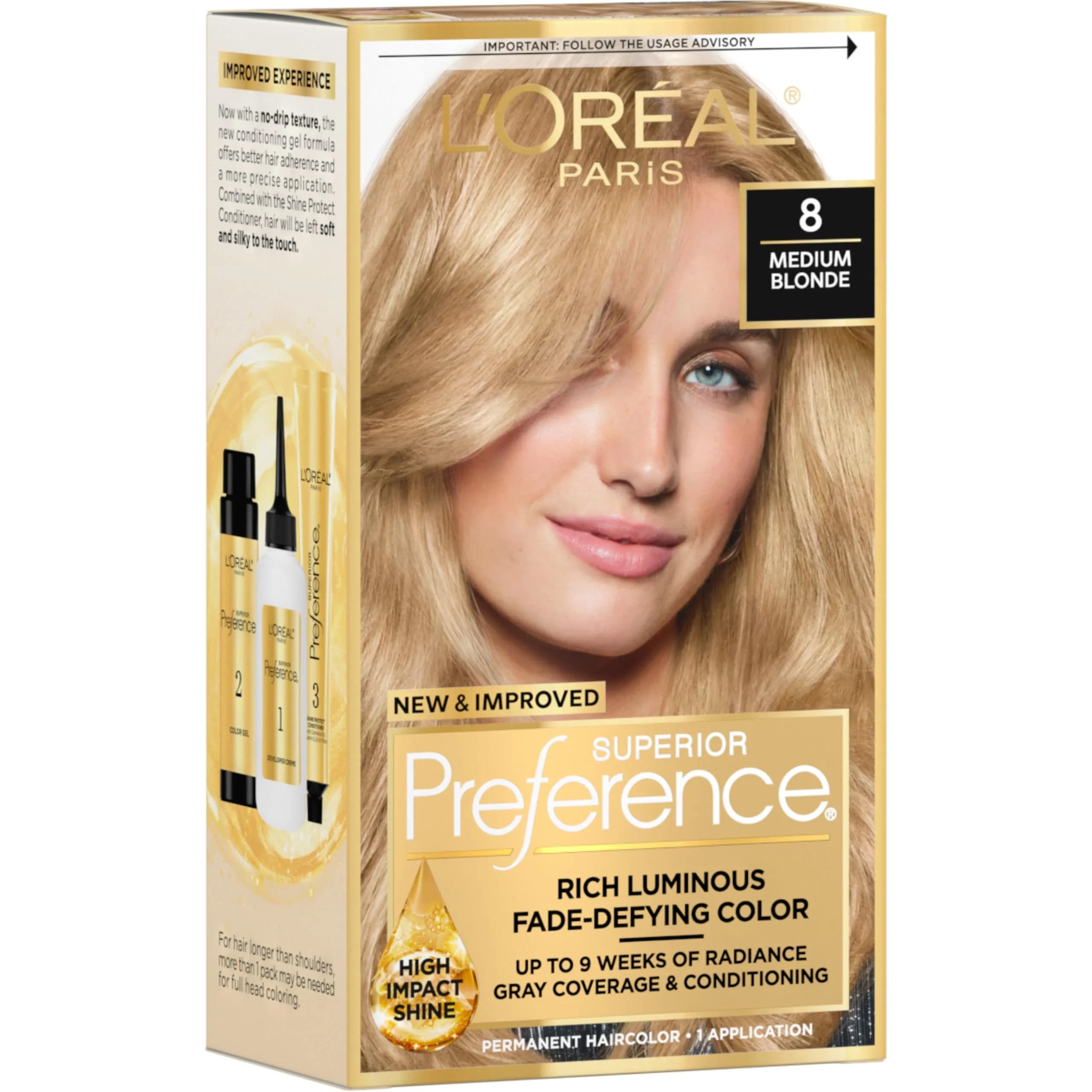 L'Oreal Paris Superior Preference Permanent Hair Color, 8 Medium Blonde, 1 Kit | Fade-Defying Shine Up to 8 Weeks - main product image