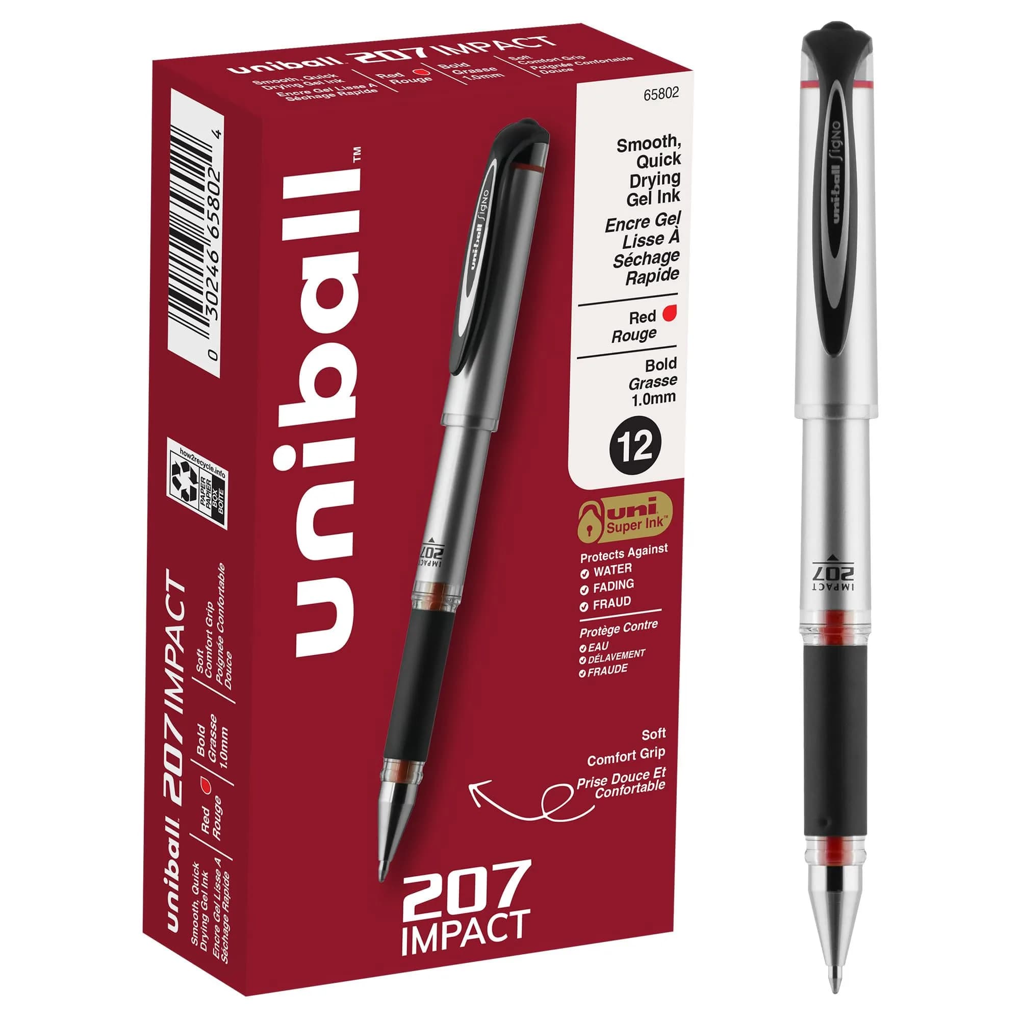 Uni-Ball Gel Impact Pen 1.0mm Red | Bold, Water & Fade-Resistant, Refillable - main product image