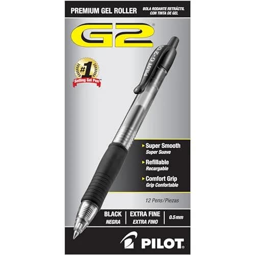 PILOT G2 Premium Gel Roller Pens, Extra Fine Point 0.5 mm, Black Ink, Pack of 12 | Smooth Writing for Students & Office — Black Ink