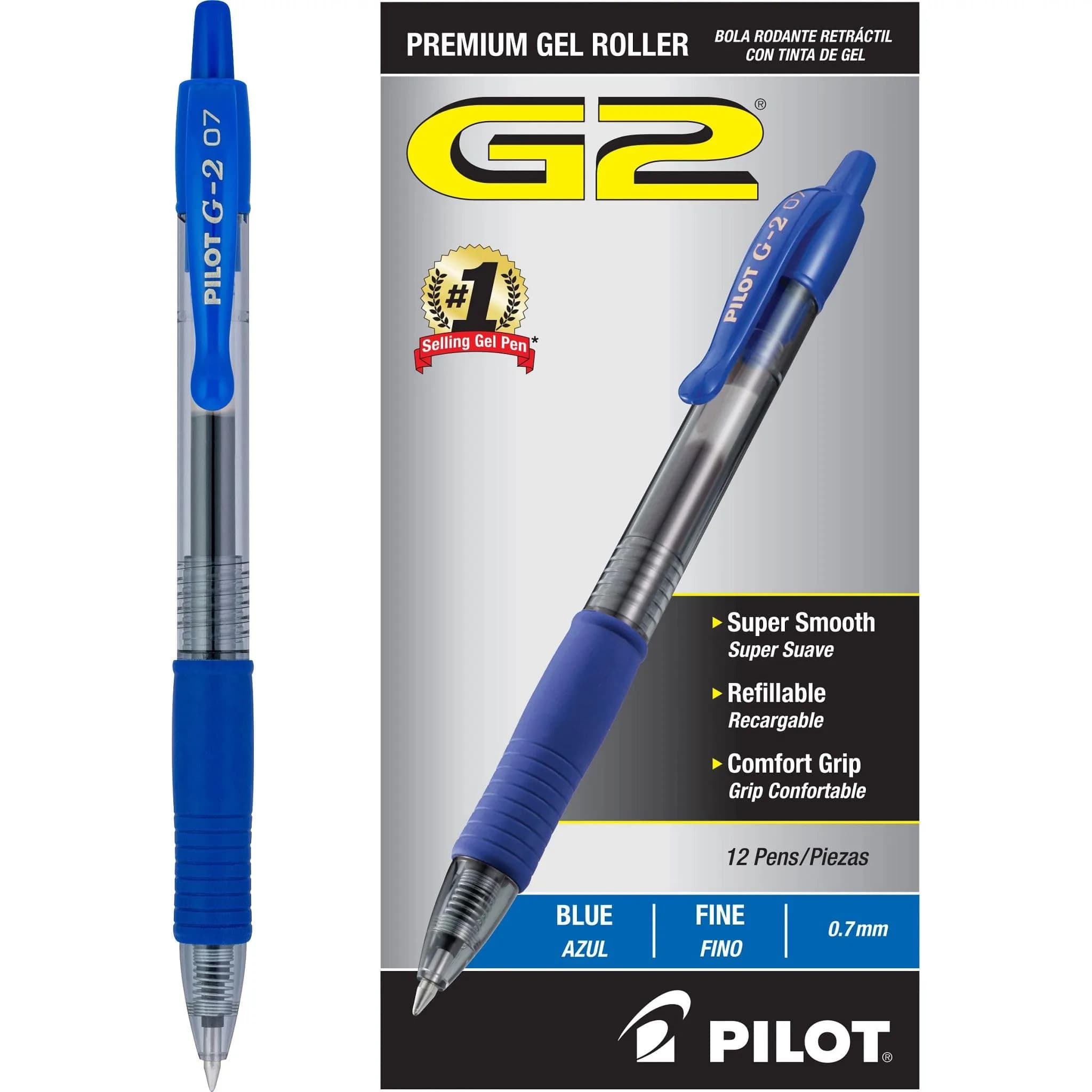 PILOT G2 Premium Gel Roller Pens, 0.7 mm, Blue Ink, Fine Point, Pack of 12 | Smooth Writing Instrument - main product image