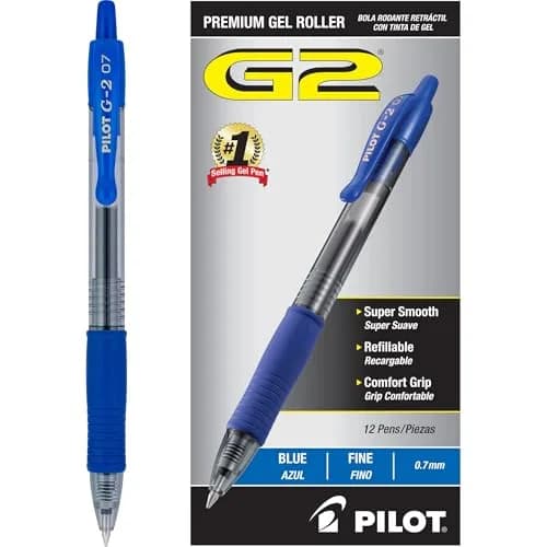 PILOT G2 Premium Gel Roller Pens, 0.7 mm, Blue Ink, Fine Point, Pack of 12 | Smooth Writing Instrument thumbnail 1