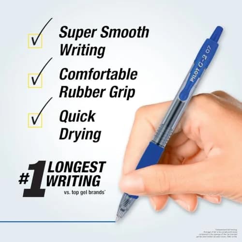PILOT G2 Premium Gel Roller Pens, 0.7 mm, Blue Ink, Fine Point, Pack of 12 | Smooth Writing Instrument thumbnail 2