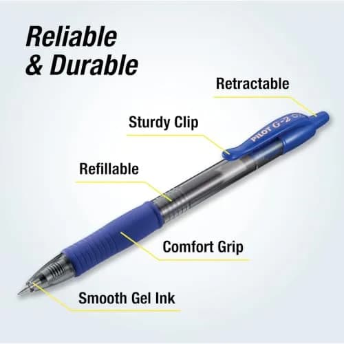 PILOT G2 Premium Gel Roller Pens, 0.7 mm, Blue Ink, Fine Point, Pack of 12 | Smooth Writing Instrument thumbnail 3