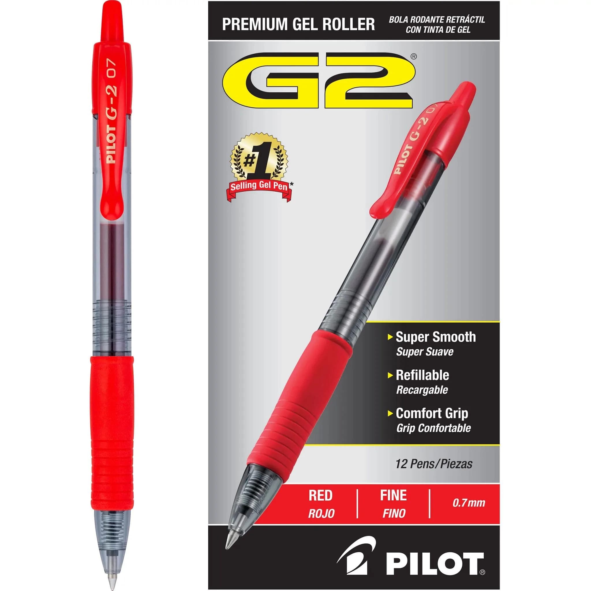 PILOT G2 Premium Retractable Gel Pens - Fine Point, Vivid Red Ink, 24 Count | Smooth Writing for Notes & Assignments - main product image
