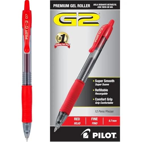 Pilot G2 Premium Gel Roller Pens Fine Point 0.7 mm Red Pack of 12 | Smooth Ink Flow Writing Instrument thumbnail 1