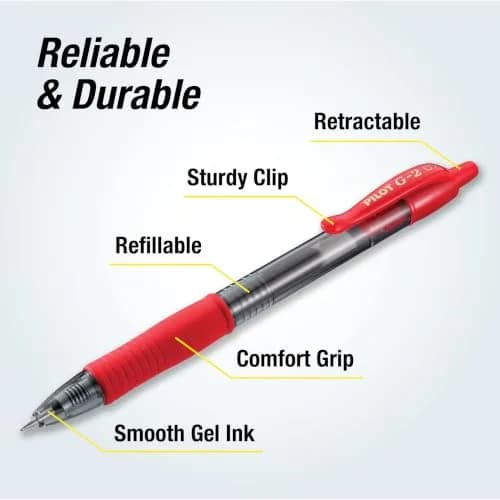 Pilot G2 Premium Gel Roller Pens Fine Point 0.7 mm Red Pack of 12 | Smooth Ink Flow Writing Instrument thumbnail 3