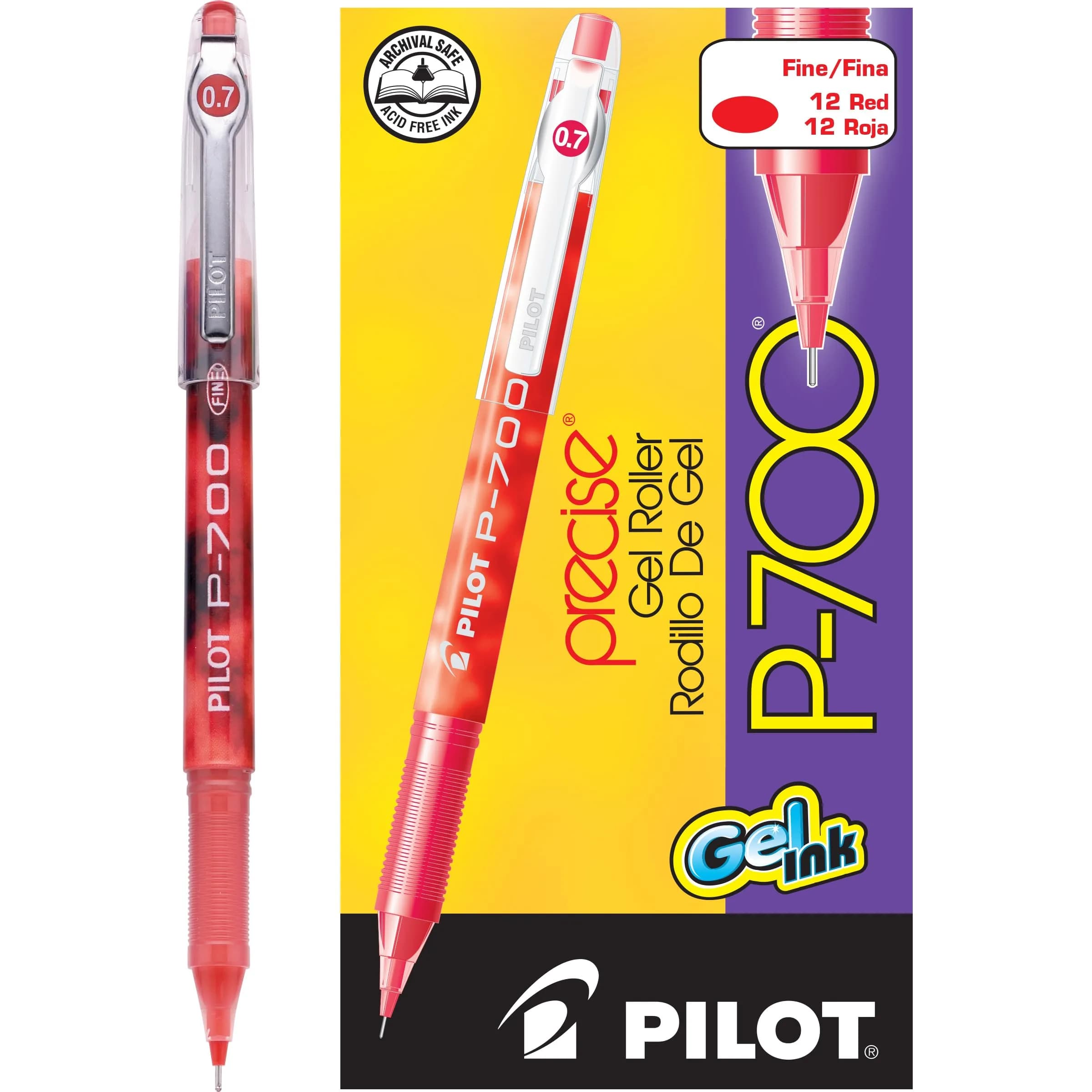 PILOT Precise P-700 Gel Ink Rollerball Pen 0.7mm | Smooth, Precise, Smudge-Proof Red Ink