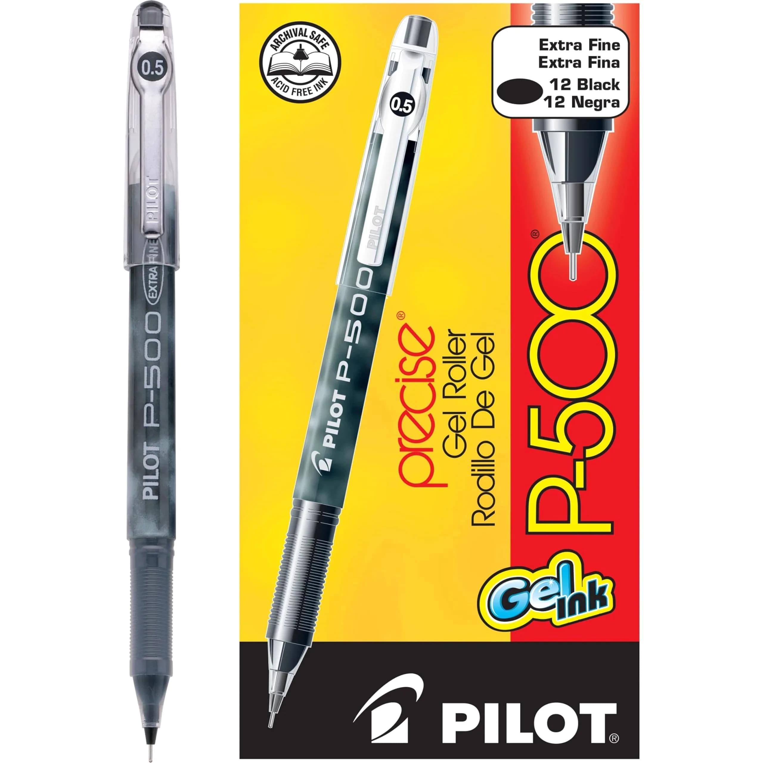PILOT Precise P-700 Gel Ink Rolling Ball Pens, Extra Fine 0.5mm Black Ink, 12 Count | Smooth Writing & Smudge-Proof - main product image