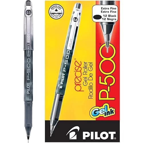 PILOT Precise P-700 Gel Ink Rolling Ball Pens, Extra Fine 0.5mm Black Ink, 12 Count | Smooth Writing & Smudge-Proof thumbnail 1