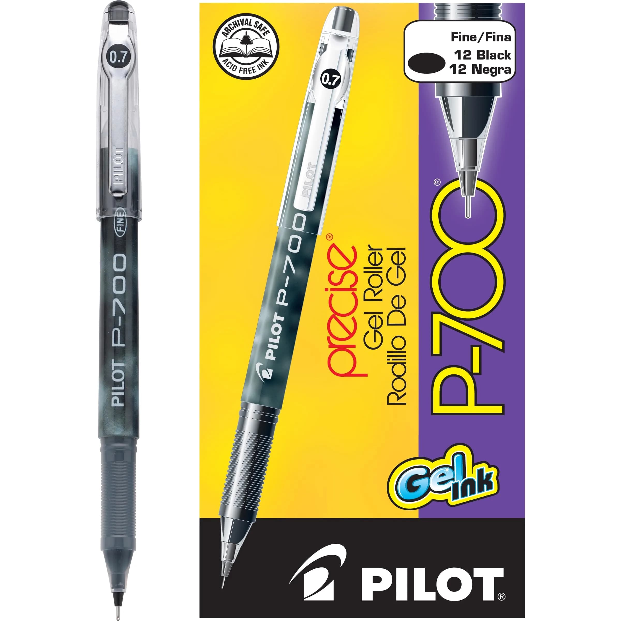 Pilot Precise P-700 Gel Ink Rolling Ball Pens, Fine Point 0.7mm, Black Ink, 12 Count | Smooth Writing Gel Pens