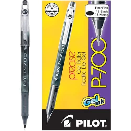 Pilot Precise P-700 Gel Ink Rolling Ball Pens, Fine Point 0.7mm, Black Ink, 12 Count | Smooth Writing Gel Pens thumbnail 1