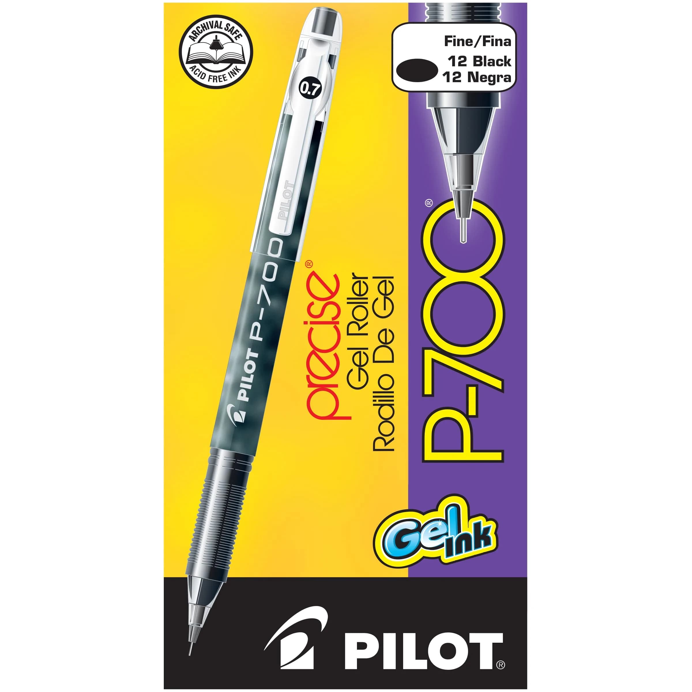 Pilot Precise P-700 Gel Ink Rolling Ball Pens, Fine Point 0.7mm, Black Ink, 12 Count | Smooth Writing Gel Pens - view 2