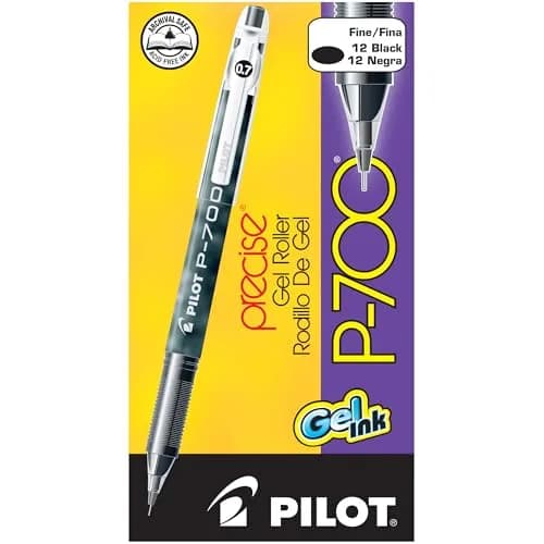 Pilot Precise P-700 Gel Ink Rolling Ball Pens, Fine Point 0.7mm, Black Ink, 12 Count | Smooth Writing Gel Pens thumbnail 2