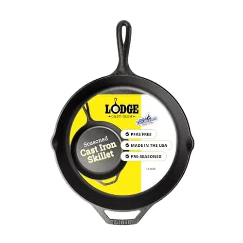 Lodge Seasoned Cast Iron Skillet 12 Inches (30 cm) | Naturally Non-Stick & Oven Safe — 12-inch