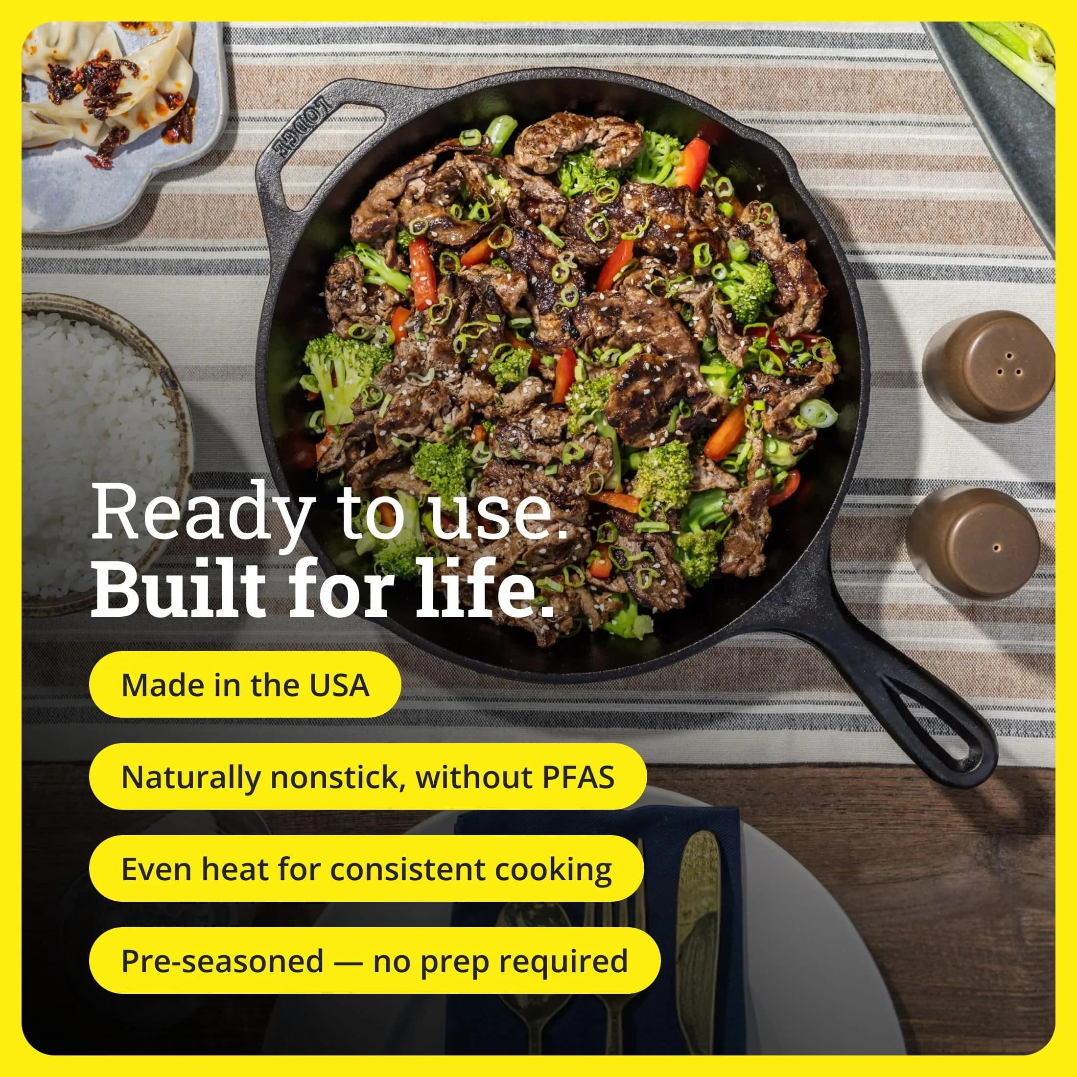 Lodge Seasoned Cast Iron Skillet 12 Inches (30 cm) | Naturally Non-Stick & Oven Safe - view 5