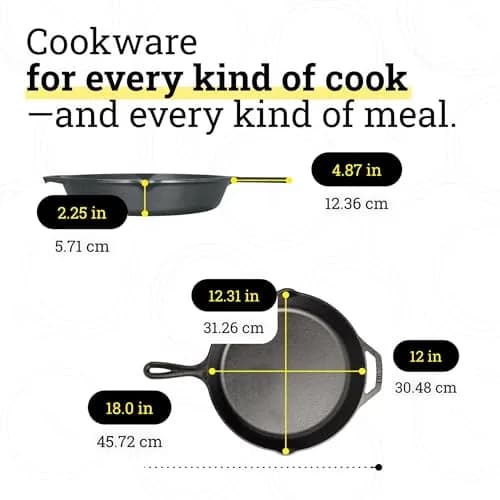 Lodge Seasoned Cast Iron Skillet 12 Inches (30 cm) | Naturally Non-Stick & Oven Safe thumbnail 8
