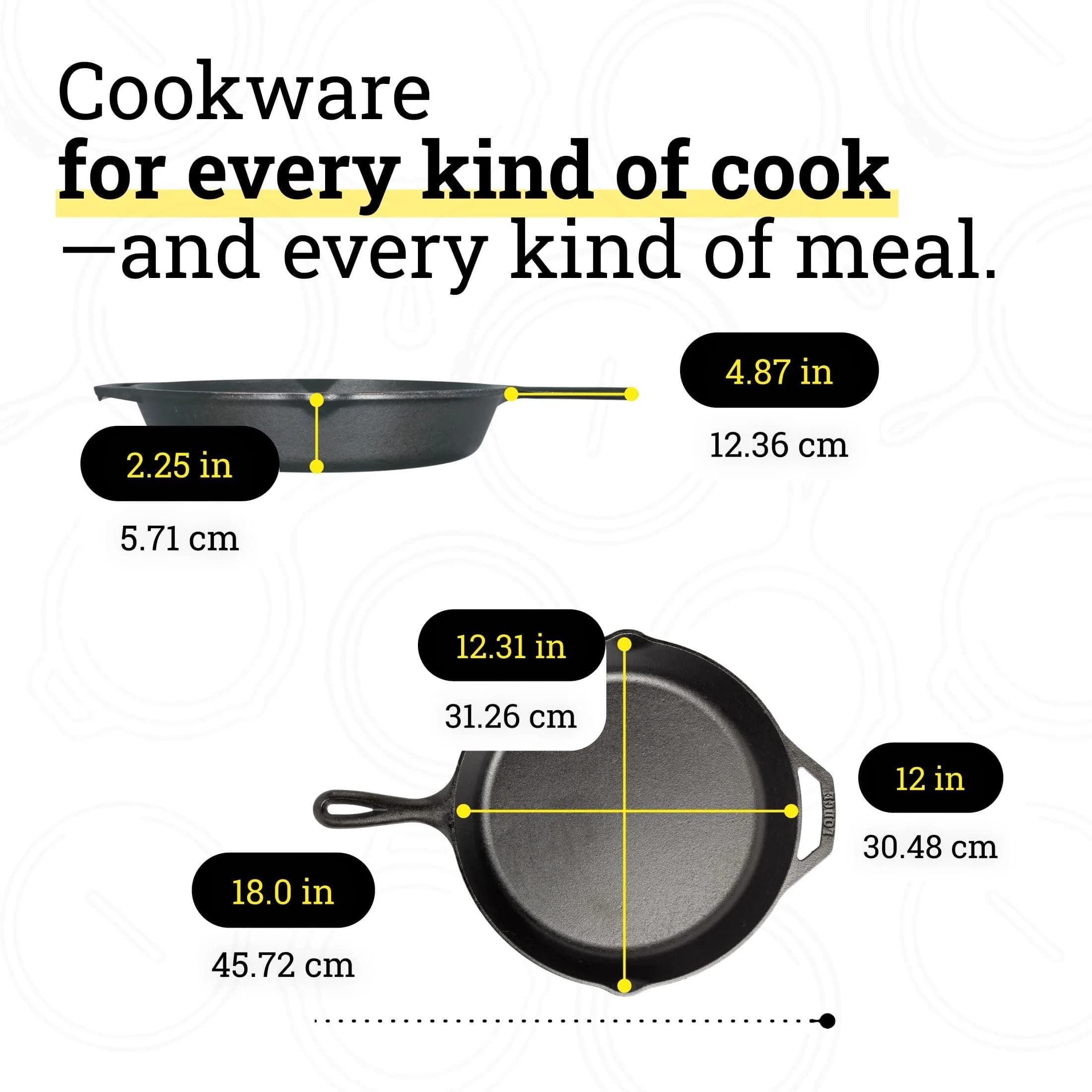 Lodge Seasoned Cast Iron Skillet 12 Inches (30 cm) | Naturally Non-Stick & Oven Safe - view 8