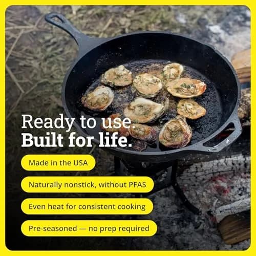 Lodge Seasoned Cast Iron Skillet 13.25 Inches (33.65 cm) | Heavy-Duty, Non-Stick, Oven-Safe Cookware thumbnail 4