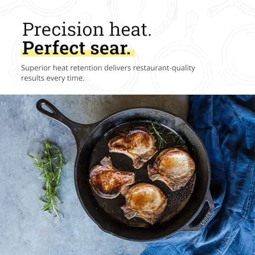 Lodge Seasoned Cast Iron Skillet 13.25 Inches (33.65 cm) | Heavy-Duty, Non-Stick, Oven-Safe Cookware thumbnail 5