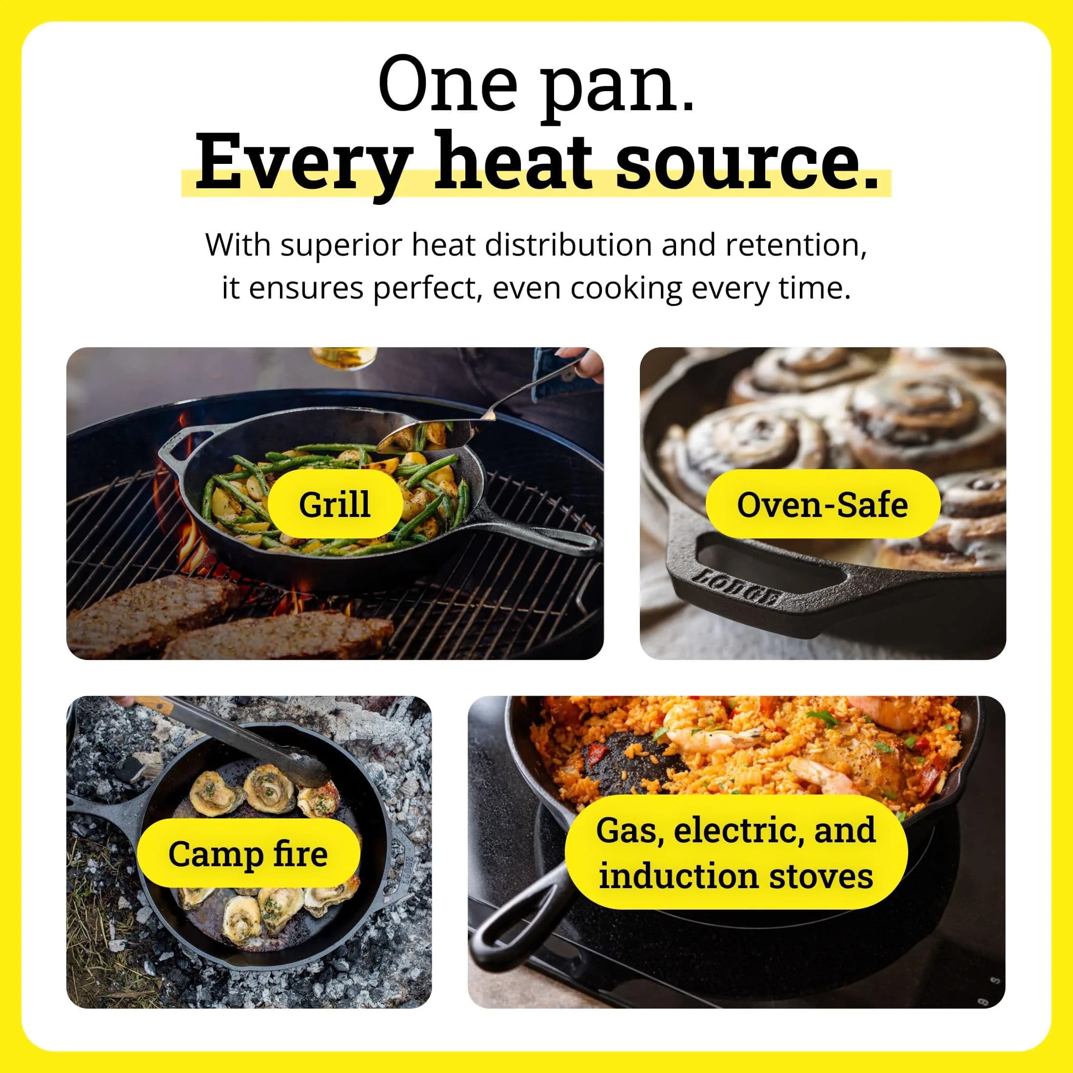 Lodge Seasoned Cast Iron Skillet 13.25 Inches (33.65 cm) | Heavy-Duty, Non-Stick, Oven-Safe Cookware - view 6