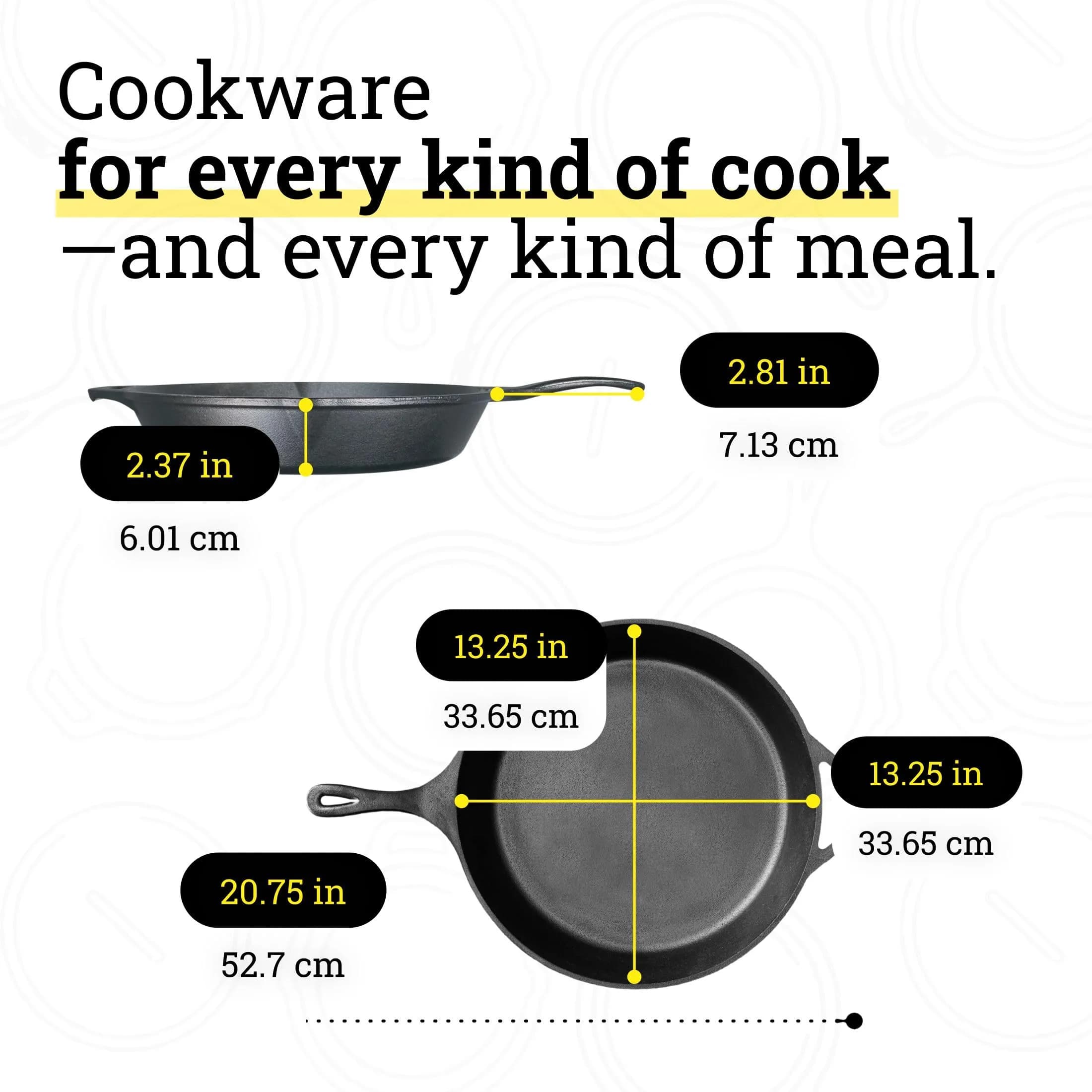 Lodge Seasoned Cast Iron Skillet 13.25 Inches (33.65 cm) | Heavy-Duty, Non-Stick, Oven-Safe Cookware - view 7