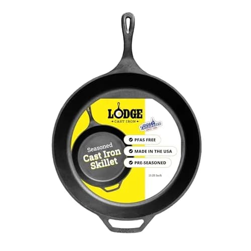 Lodge Seasoned Cast Iron Skillet 13.25 Inches (33.65 cm) | Heavy-Duty, Non-Stick, Oven-Safe Cookware thumbnail 1