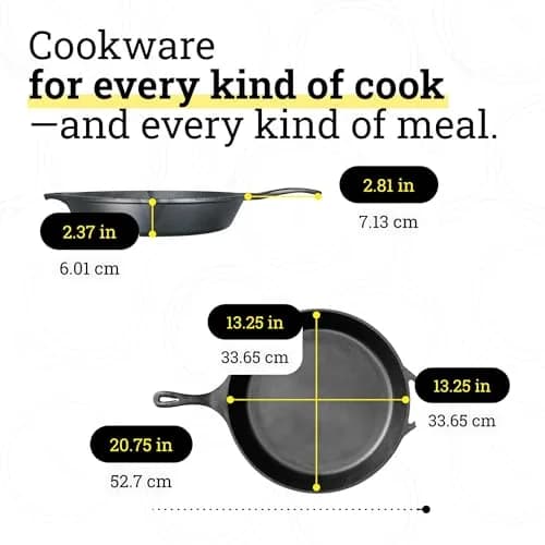 Lodge Seasoned Cast Iron Skillet 13.25 Inches (33.65 cm) | Heavy-Duty, Non-Stick, Oven-Safe Cookware thumbnail 7