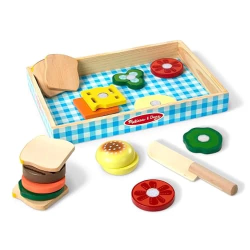 Melissa & Doug Wooden Sandwich-Making Pretend Play Food Set for Kids Ages 3+ | 16 Wooden Ingredients, Realistic Details thumbnail 1
