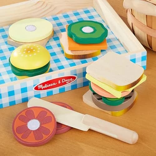 Melissa & Doug Wooden Sandwich-Making Pretend Play Food Set for Kids Ages 3+ | 16 Wooden Ingredients, Realistic Details thumbnail 9