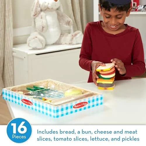 Melissa & Doug Wooden Sandwich-Making Pretend Play Food Set for Kids Ages 3+ | 16 Wooden Ingredients, Realistic Details thumbnail 2
