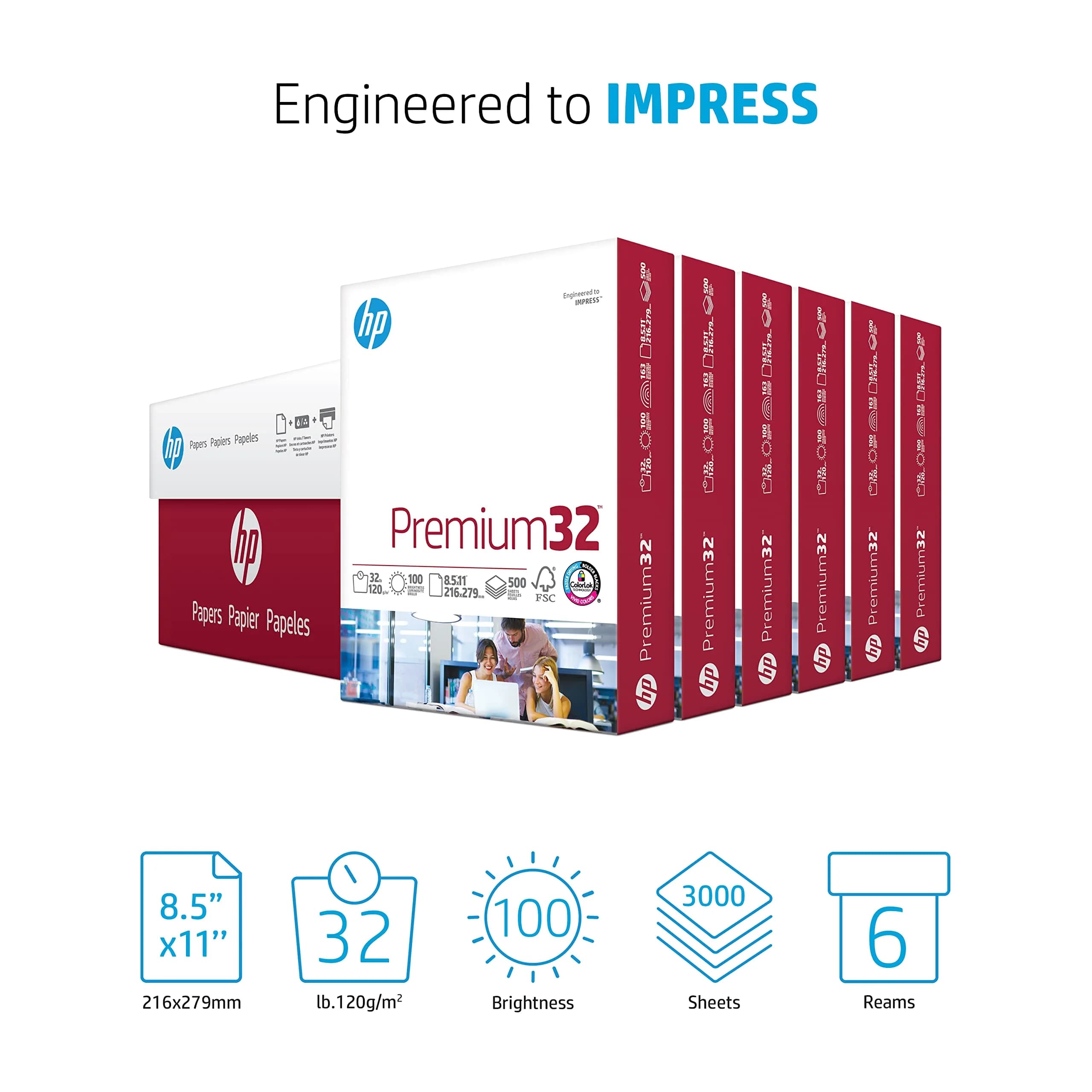 HP Papers Premium 32 lb Printer Paper 8.5 x 11 Inch | 6 Reams (3000 Sheets) | 100 Bright - view 2