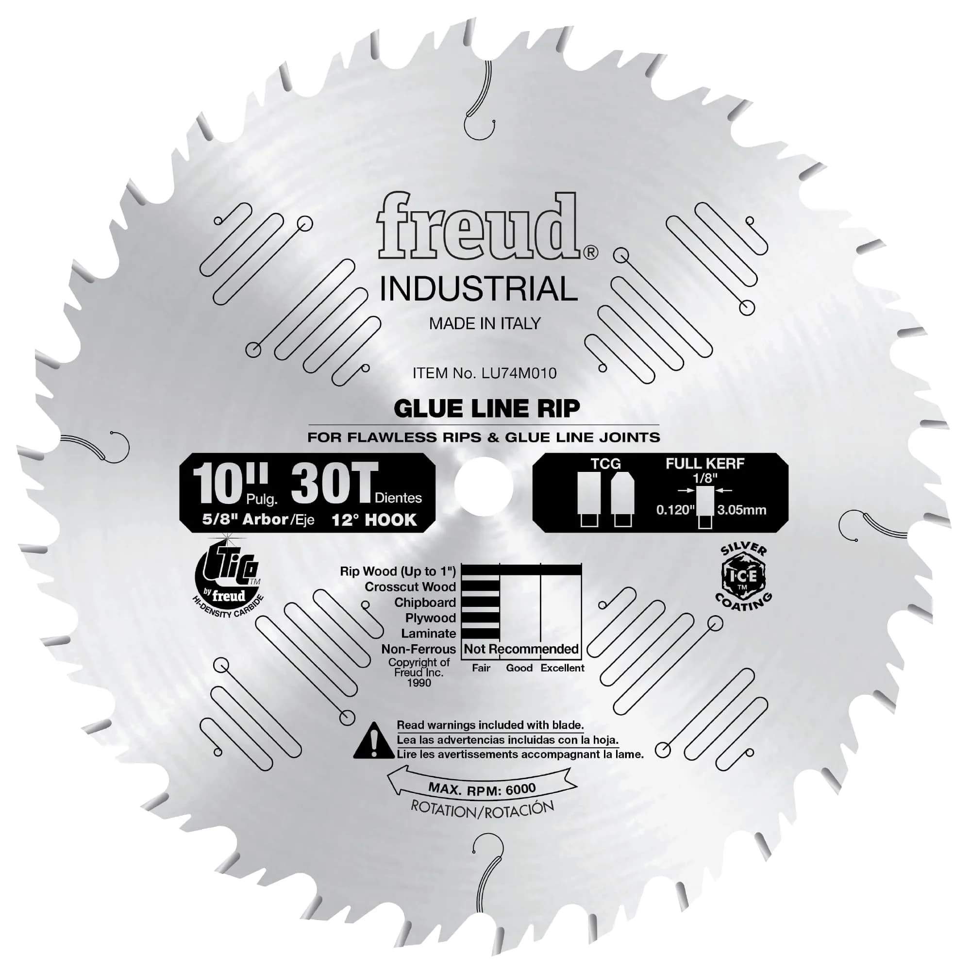 Freud 10-Inch 30 Tooth TCG Glue Line Ripping Saw Blade | Heavy-Duty, Anti-Vibration, Silver Coated (10 inch, 30T) — Multi
