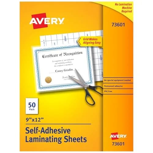 Avery Clear Laminating Sheets 9" x 12" Permanent Self-Adhesive 50 Sheets | Protect Documents Photos Signs — Clear