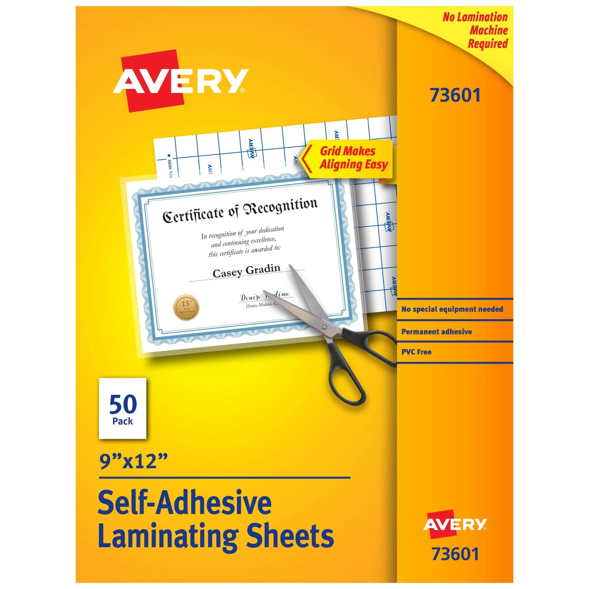 Avery Clear Laminating Sheets 9" x 12" Permanent Self-Adhesive 50 Sheets | Protect Documents Photos Signs - main product image