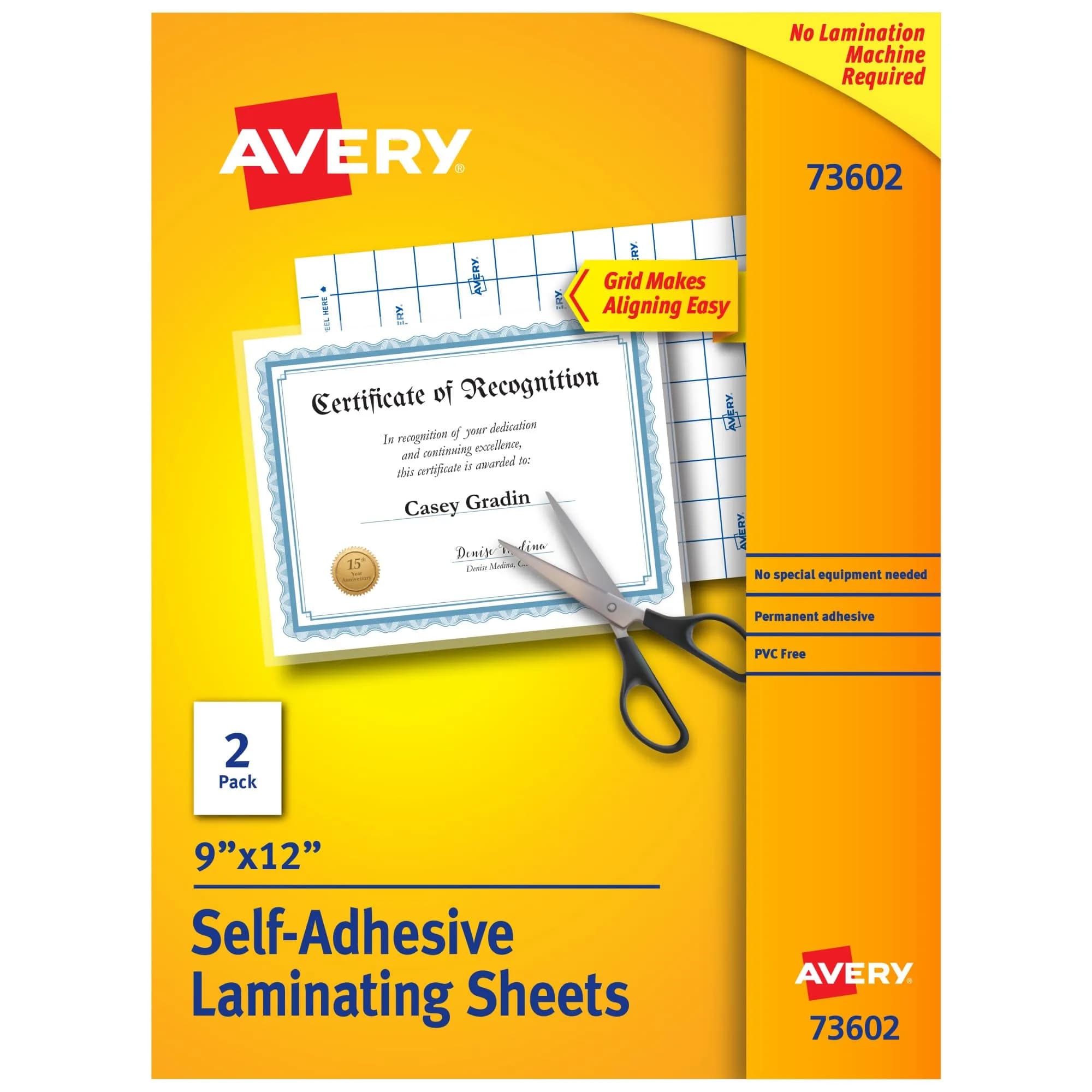 Avery Clear Self-Adhesive Laminating Sheets 9" x 12" (2 Sheets) | Permanent Document Protection - main product image