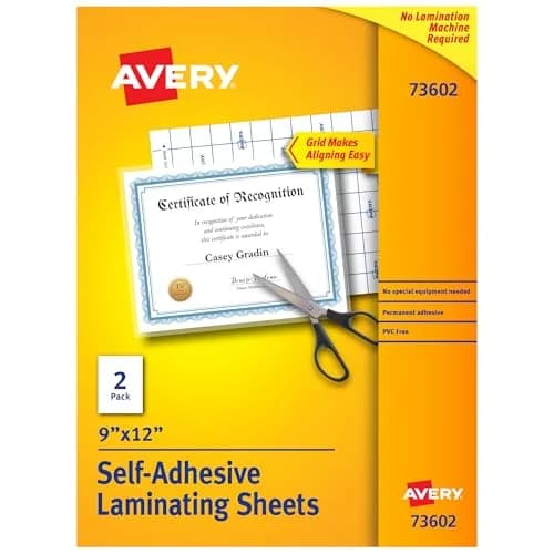 Avery Clear Self-Adhesive Laminating Sheets 9" x 12" (2 Sheets) | Permanent Document Protection thumbnail 1