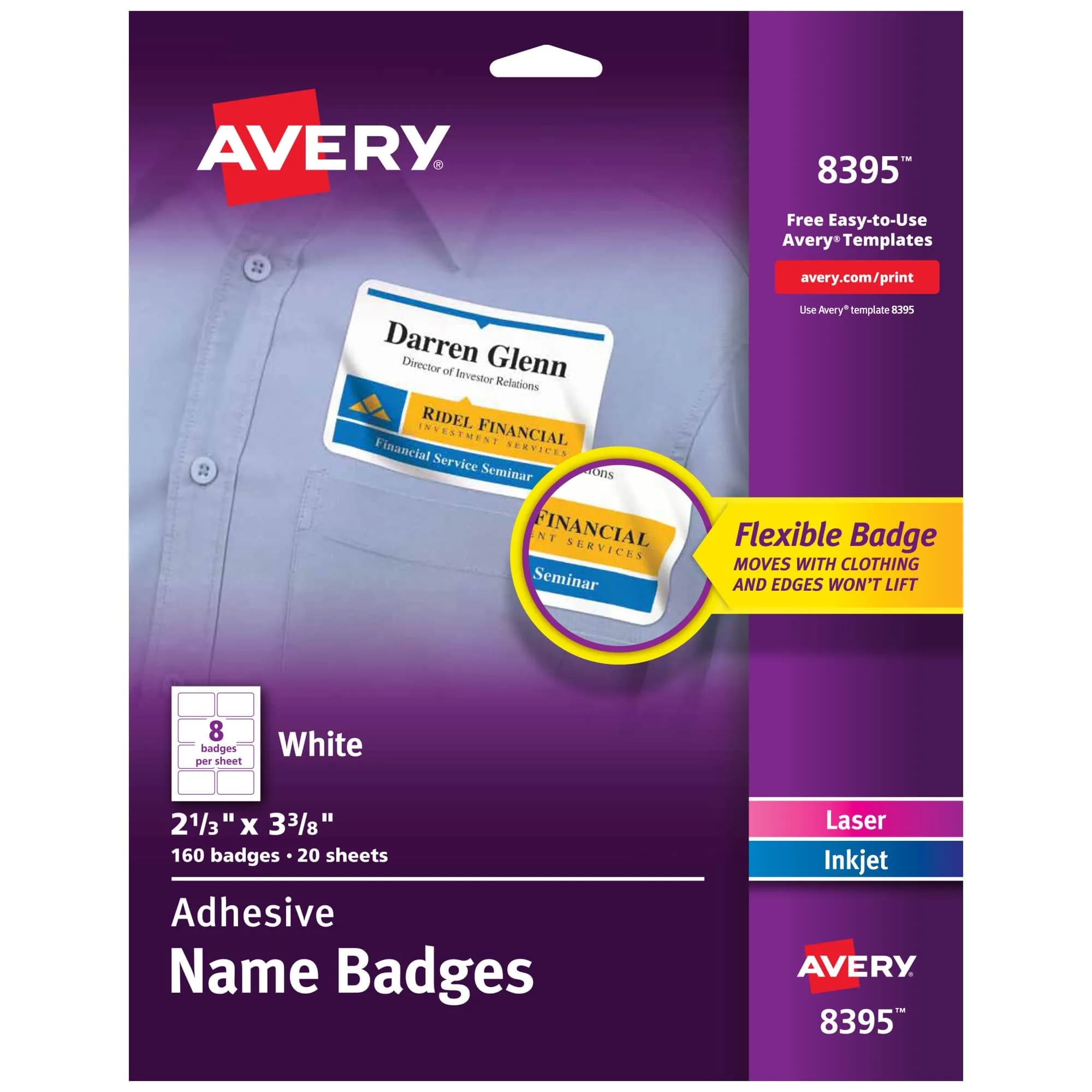 Avery® Matte White Removable Name Tags, 2-1/3" x 3-3/8", 160 Labels per Pack - main product image