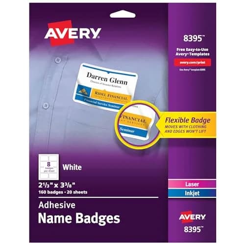 Avery Flexible Printable Name Tags, Matte White, 160 Removable Name Badges | 2-1/3" x 3-3/8" Labels thumbnail 1