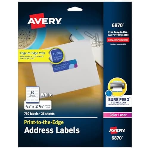Avery Printable Address Labels 0.75" x 2.25" Matte White 750 Labels | Sure Feed Technology for Laser & Inkjet Printers thumbnail 1